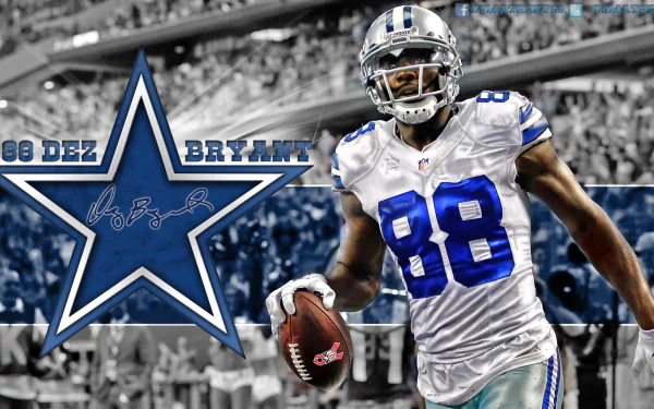 HD wallpaper featuring an action shot of 88 with a Dallas Cowboys star logo and DEZ BRYANT text.