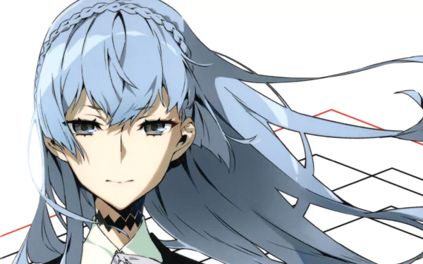 HD PC desktop wallpaper of an anime character with flowing blue hair from Kiznaiver, featuring sharp details and a clean white background.