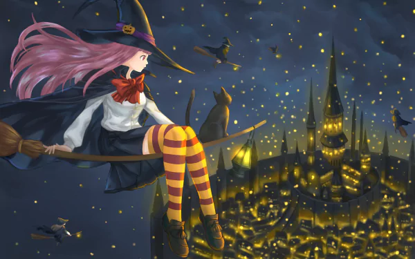 Anime witch Helloween night anime night HD Desktop Wallpaper | Background Image