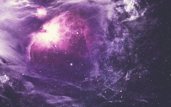 A stunning HD desktop wallpaper featuring a sci-fi inspired purple nebula, filled with vast cosmic clouds and bright stars.
