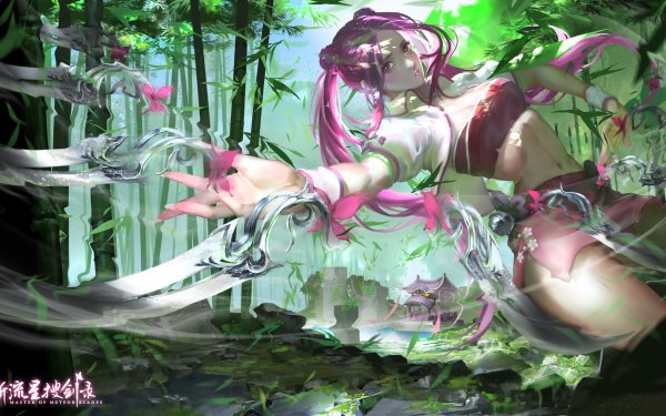 Video Game Master of Meteor Blades Pink Hair Twintails Blush Yellow Eyes HD Wallpaper | Background Image