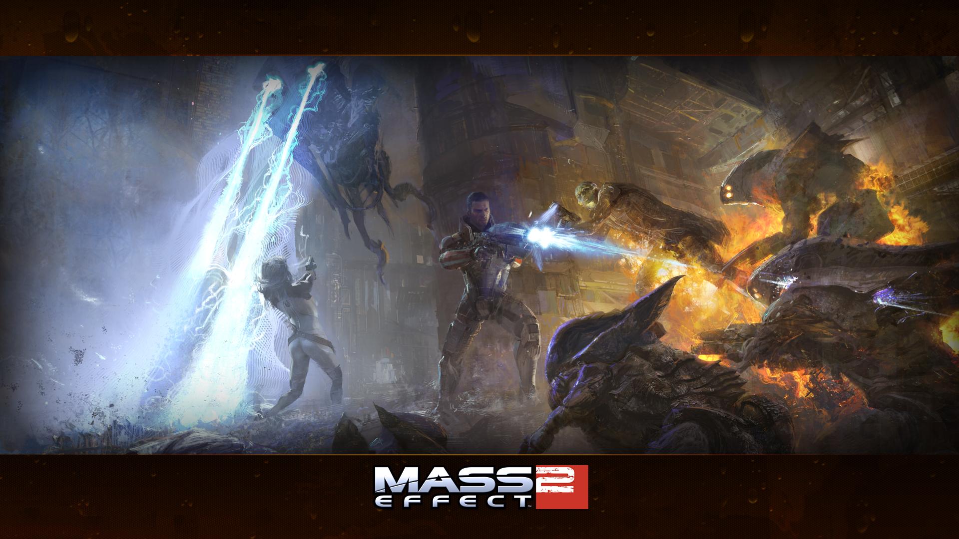 Mass Effect characters Commander Shepard and Miranda Lawson in HD desktop wallpaper.