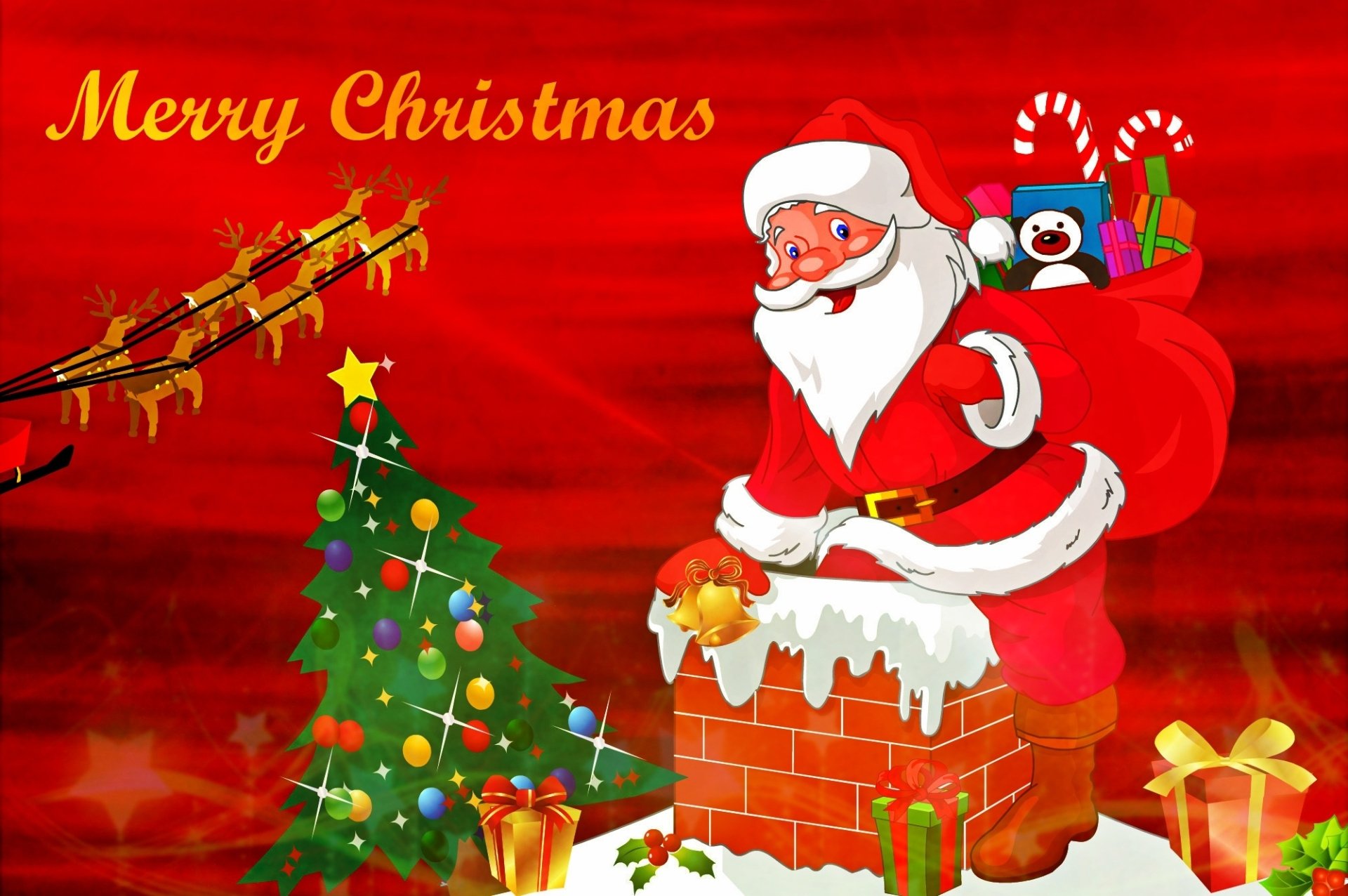Download Merry Christmas Christmas Tree Red Santa Holiday Christmas HD