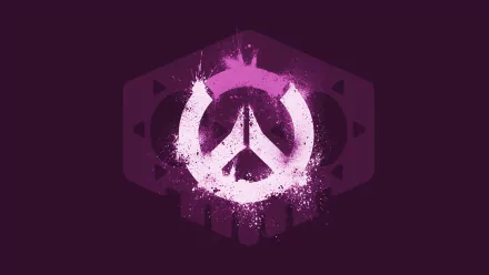 HD desktop wallpaper featuring the Overwatch logo with a spray-paint effect, tagged with Sombra, a character from the video game Overwatch. The background is a deep purple.