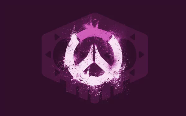 HD desktop wallpaper featuring the Overwatch logo with a spray-paint effect, tagged with Sombra, a character from the video game Overwatch. The background is a deep purple.