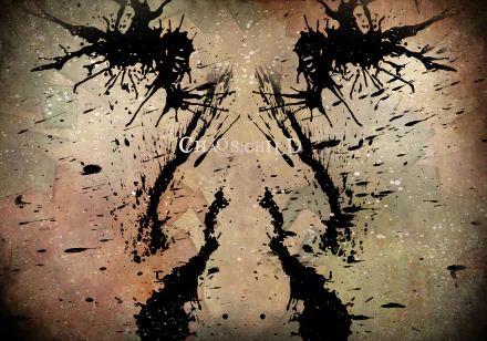 ChaoS;Child anime HD PC desktop wallpaper/background: grungy brown canvas with mirrored black inkblot silhouettes, splatters and textured noise