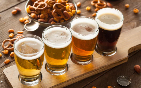  Wooden Beer Tasting Paddle with Four Beers