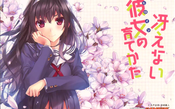 HD PC desktop wallpaper featuring an anime girl from Saekano: How to Raise a Boring Girlfriend, surrounded by cherry blossoms with vibrant colors and detailed artwork.