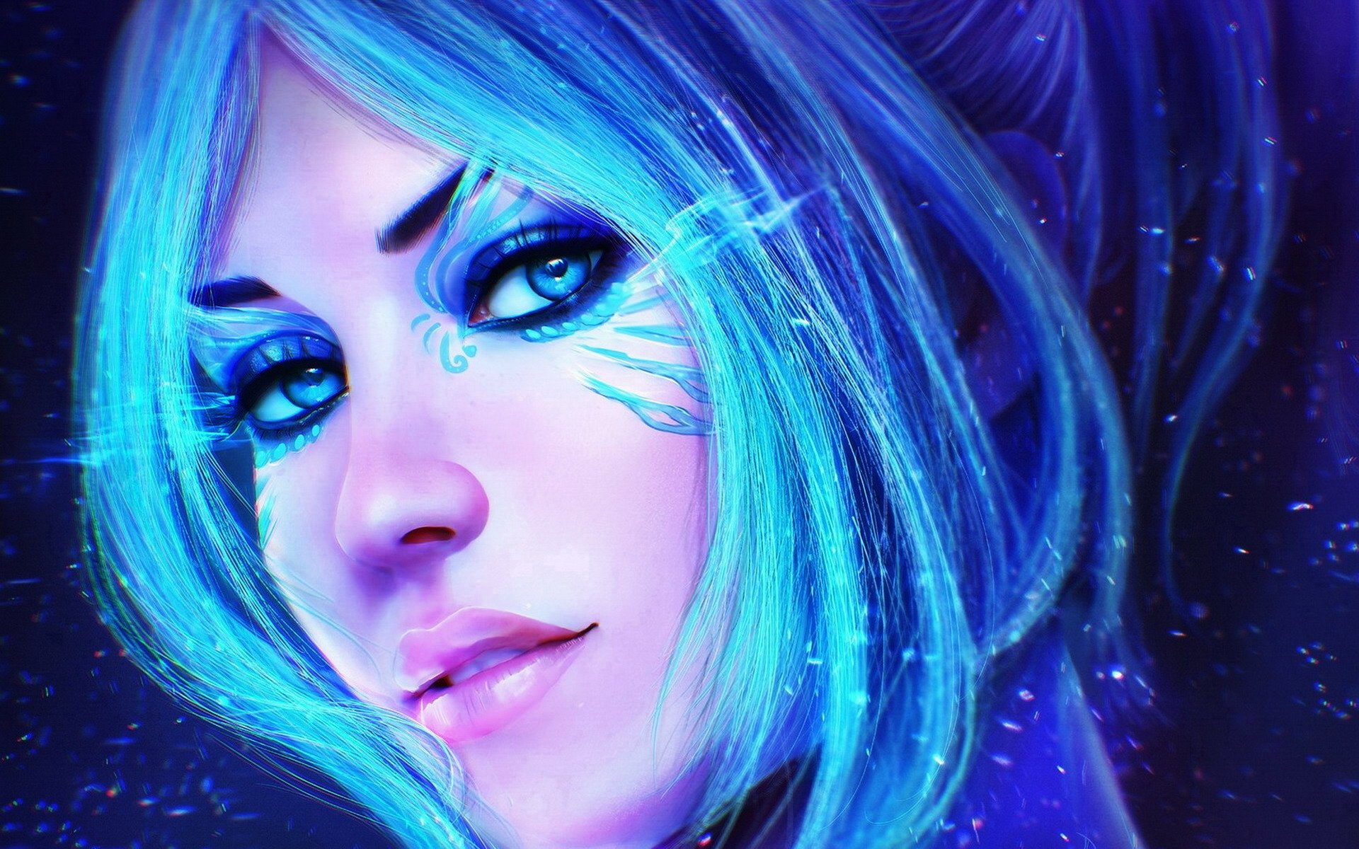 Download Face Blue Hair Blue Eyes Hair Blue Fantasy Woman HD Wallpaper ...