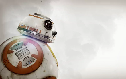 HD PC desktop wallpaper featuring BB-8 from Star Wars Episode VII: The Force Awakens, set against a light, cloudy background.