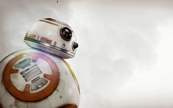HD PC desktop wallpaper featuring BB-8 from Star Wars Episode VII: The Force Awakens, set against a light, cloudy background.