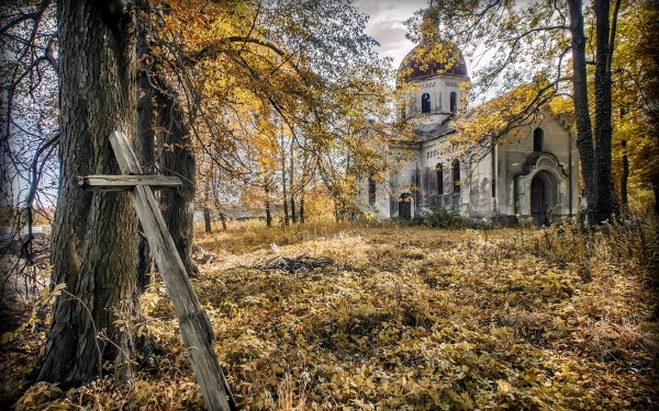 Religious Church Churches Building Cross Fall Tree HD Wallpaper | Background Image