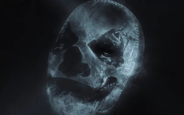 HD desktop wallpaper featuring a dark and eerie clown face emerging from a smoky, shadowy background.