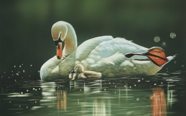 Animal Swan Birds Swans Painting Cygnet Bird Water HD Wallpaper | Background Image