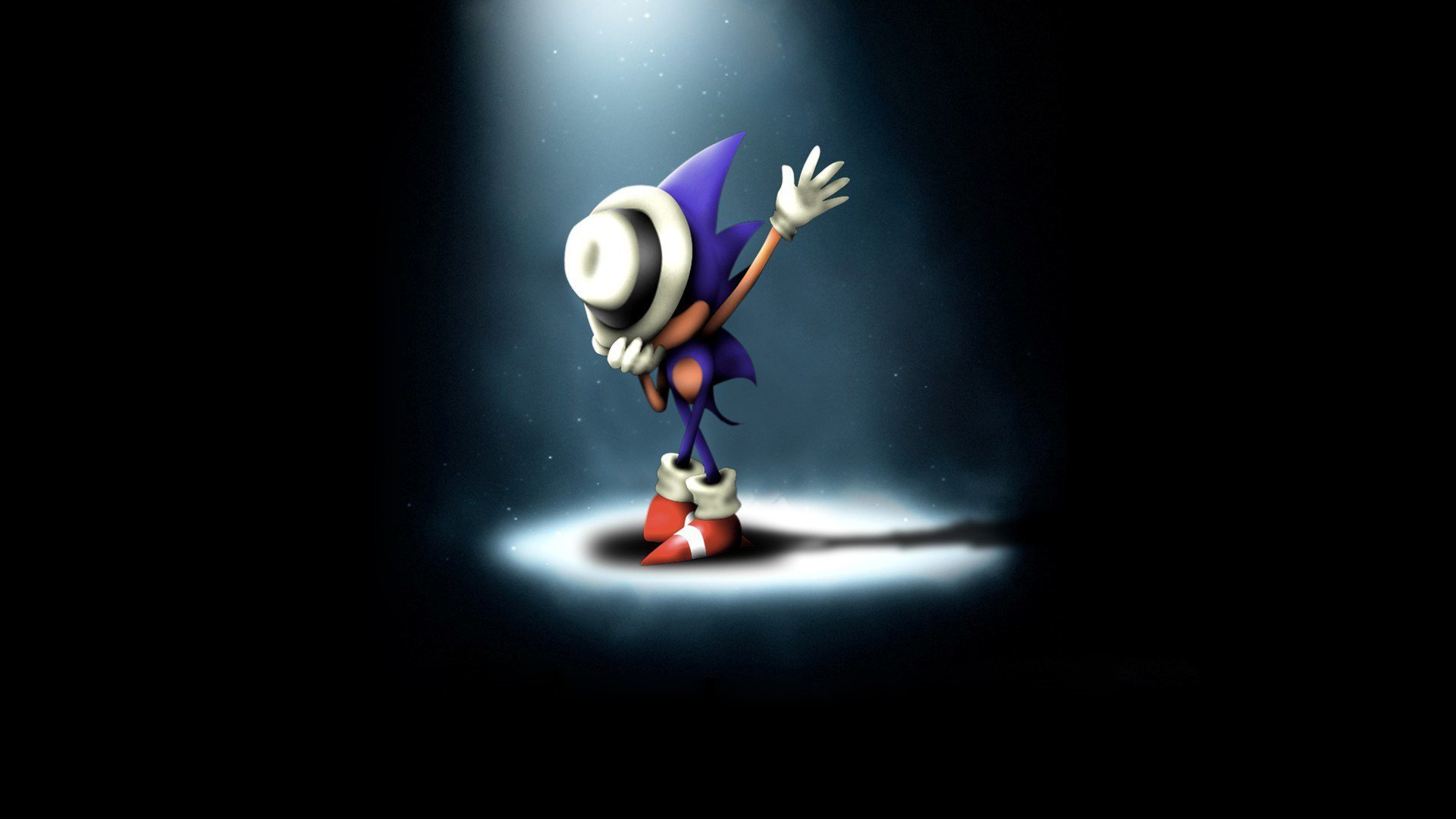HD desktop wallpaper featuring Sonic the Hedgehog striking a moonwalker pose under a spotlight, referencing the video game.