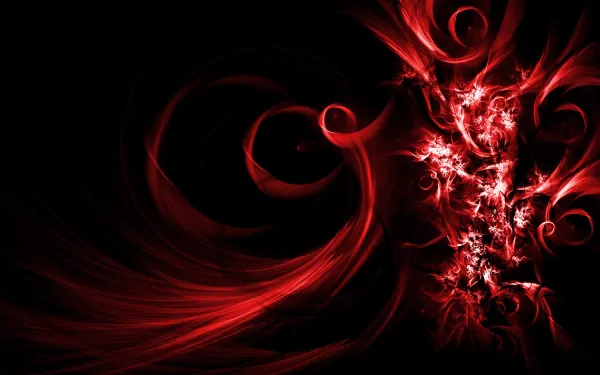 A striking abstract HD desktop wallpaper featuring vibrant red swirls and patterns against a deep black background, creating a dramatic visual impact.