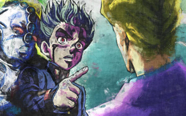 HD anime desktop wallpaper featuring Koichi Hirose, Yoshikage Kira, and Echoes from JoJo's Bizarre Adventure in a vibrant, dynamic scene.