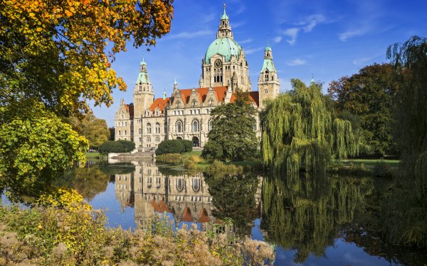 Man Made New City Hall (Hanover) Building Architecture Hanover Germany Reflection HD Wallpaper | Background Image