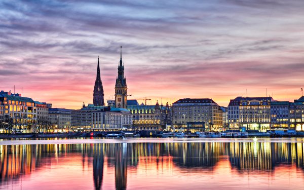 Man Made Hamburg Cities Germany Evening River Sunset Building Reflection HD Wallpaper | Background Image