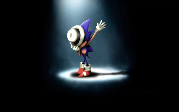 HD desktop wallpaper featuring Sonic the Hedgehog striking a moonwalker pose under a spotlight, referencing the video game.