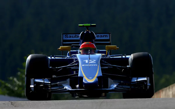 Front view of a Sauber C34 F1 race car on track, high-detail 2K Quad HD PC desktop wallpaper and background.