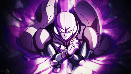 HD wallpaper featuring Hit from Dragon Ball Super, depicted in a dynamic pose with a vivid purple aura, showcasing the anime's iconic style.