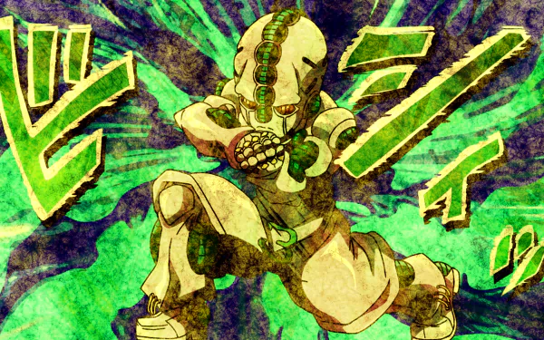 HD PC desktop wallpaper of Echoes from JoJo's Bizarre Adventure: anime art showing the Stand in a dynamic crouch amid green energy and bold sound-effect text.