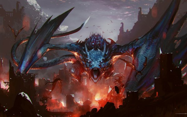 Fantasy Dragon City Ruin Fire Wyvern Rampage HD Wallpaper | Background Image
