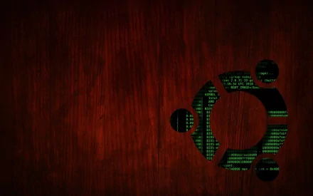 A vibrant HD desktop wallpaper featuring the Ubuntu logo, overlaid with green code on a rich wooden background, merging technology and aesthetic appeal.