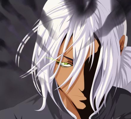 HD PC wallpaper featuring Akira Hayama from the anime Food Wars: Shokugeki no Soma, showcasing his intense gaze and distinctive white hair.