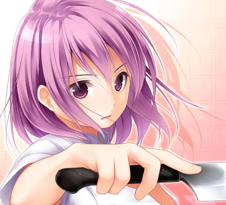HD PC desktop wallpaper featuring Hisako Arato from the anime Food Wars: Shokugeki no Soma, showcasing her with purple hair and a focused expression.