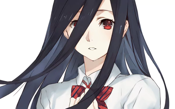 Nao Sadatsuka from Food Wars: Shokugeki no Soma — anime HD PC desktop wallpaper of her with long dark hair, red eyes, wearing a school uniform and red bow.