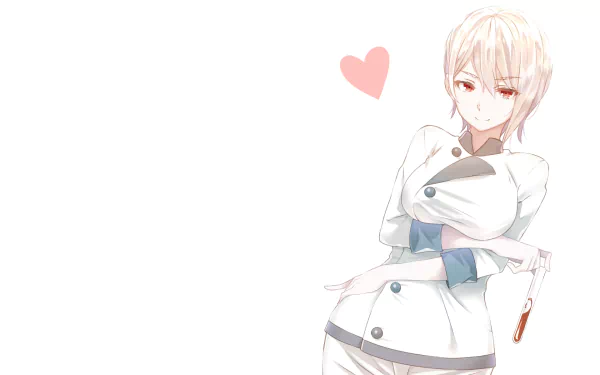 HD PC desktop wallpaper featuring Alice Nakiri from the anime Food Wars: Shokugeki no Soma, depicted in her chef uniform with a small pink heart.