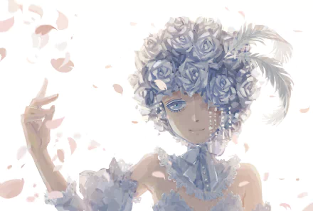 HD anime desktop wallpaper featuring Doll from Black Butler, adorned with intricate floral headpiece and elegant attire in soft pastel tones.