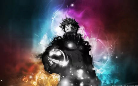 This HD desktop wallpaper features a striking anime character from Interstella 5555: The 5tory of the 5ecret 5tar 5ystem, set against a vibrant cosmic backdrop.