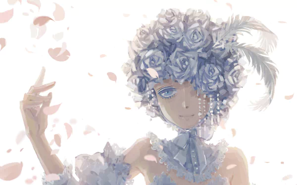 HD anime desktop wallpaper featuring Doll from Black Butler, adorned with intricate floral headpiece and elegant attire in soft pastel tones.