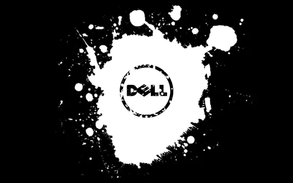 HD PC desktop wallpaper featuring a black and white splatter design with the Dell logo at the center, highlighting technology and brand identity.