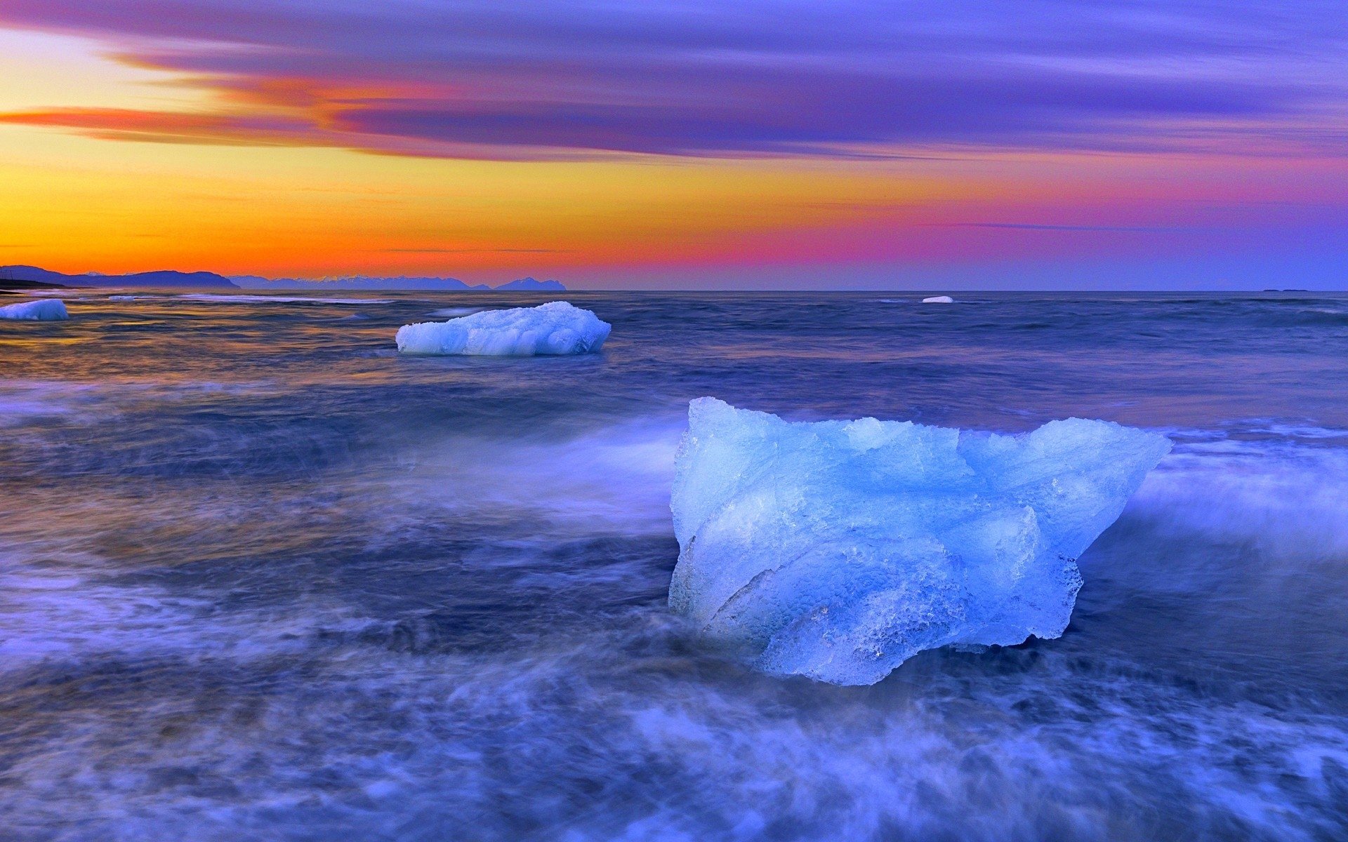 Download Horizon Sunset Sea Ocean Snow Ice Nature Winter Hd Wallpaper