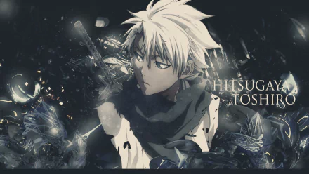 HD desktop wallpaper featuring Toshiro Hitsugaya from the anime Bleach, detailed with intricate, icy elements and a dark, atmospheric background.
