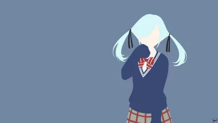 A minimalist HD desktop wallpaper featuring Noa Takigawa from Yamada-kun and the Seven Witches anime. The design showcases a faceless Noa in a school uniform against a plain blue background.