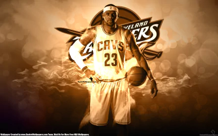 HD wallpaper featuring a basketball player in a Cavaliers #23 jersey with a dynamic background.