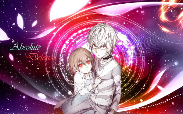 Anime HD PC desktop wallpaper from To Aru Kagaku No Accelerator: Accelerator cradling a small girl (Last Order) before a glowing, cosmic spiral of light and colorful particle effects.