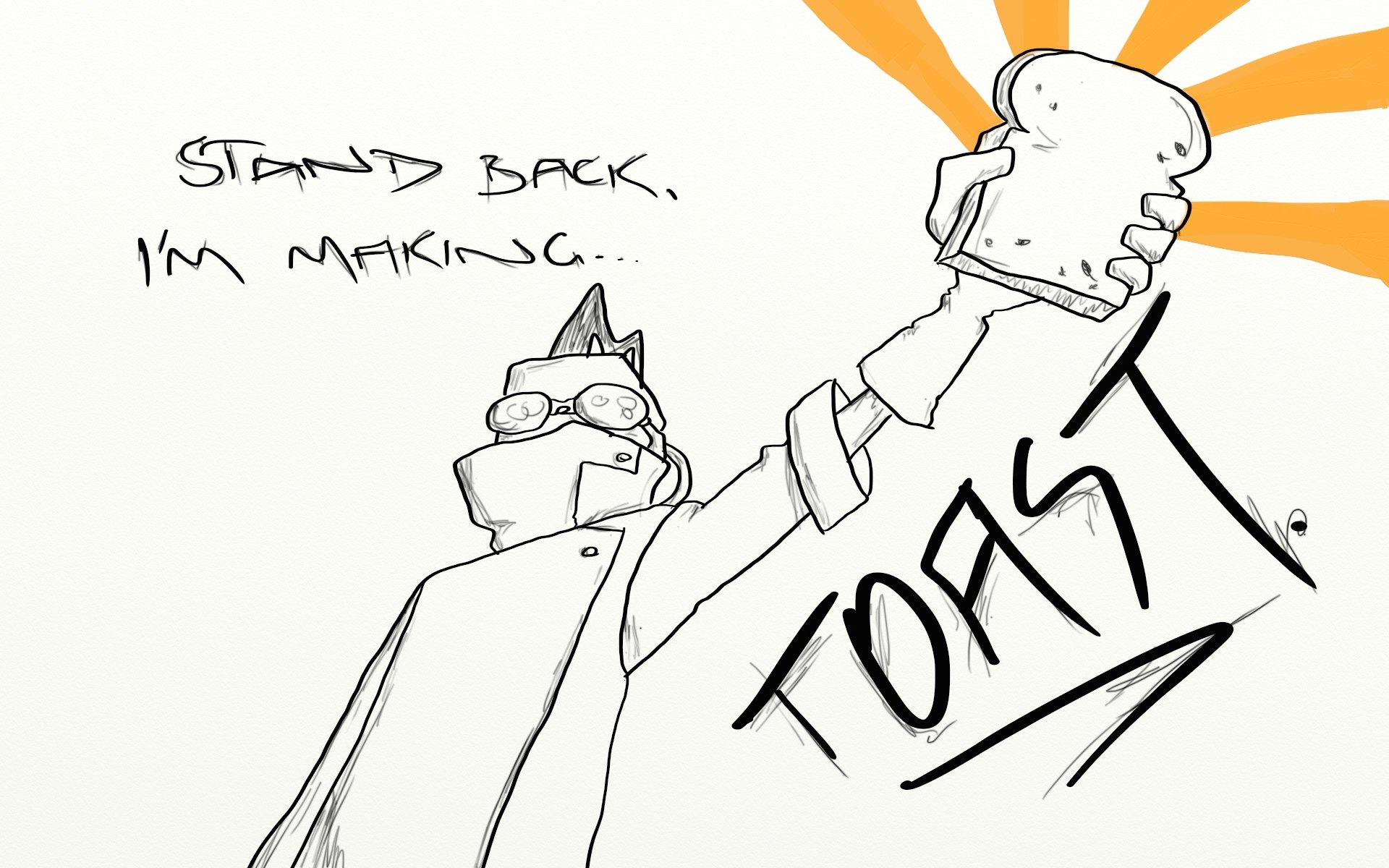 A cartoon-style image from the TV show *Invader Zim*, featuring a character dramatically holding up a slice of toast, accompanied by bold text stating, Stand back, I'm making... TOAST!