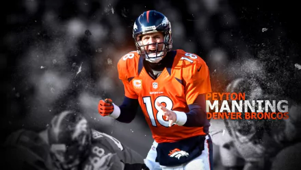 HD wallpaper featuring Peyton Manning in a Denver Broncos uniform set against a dynamic, stylized backdrop.