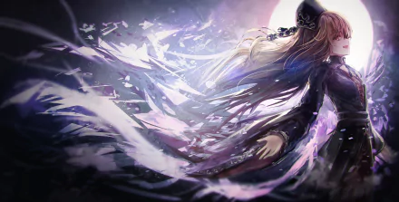 HD desktop wallpaper of Junko from Touhou. The anime character is depicted in a dynamic, ethereal style with flowing elements and vivid colors.