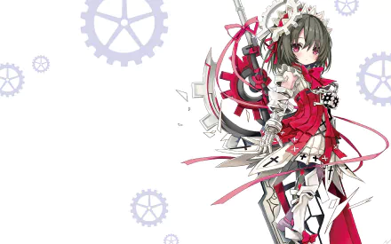 Anime character from Clockwork Planet in detailed attire, set against a white background with gear motifs. HD desktop wallpaper and background.