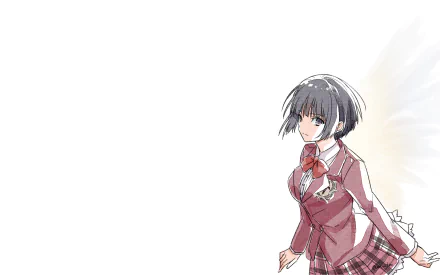 Anime-style HD PC desktop wallpaper featuring a character from UQ Holder! with short dark hair, wearing a school uniform and set against a light background.