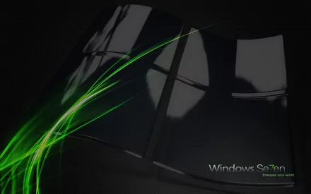 HD desktop wallpaper featuring a sleek design with green accents and the text Windows 7, showcasing modern technology against a dark background.