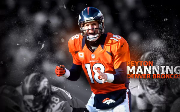 HD wallpaper featuring Peyton Manning in a Denver Broncos uniform set against a dynamic, stylized backdrop.