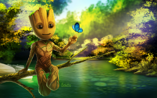 Comics Guardians Of The Galaxy Groot Butterfly HD Wallpaper | Background Image